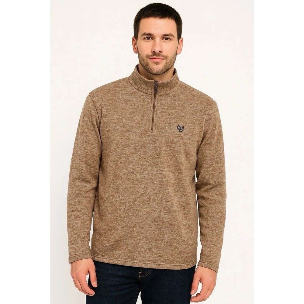 Chaps Sweater‎ Men's M Brown 1/4 Zip Pullover Fleece Sweatshirt Pockets Logo